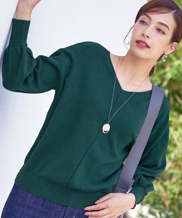 Tiaclasse 【洗える】2WAYパール釦ニットトップス グリーン