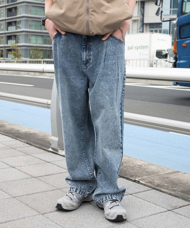 WEGO 【ユニセックス着用ITEM/SMLサイズ展開】ルーズテーパードデニムパンツ デニム中濃加工色