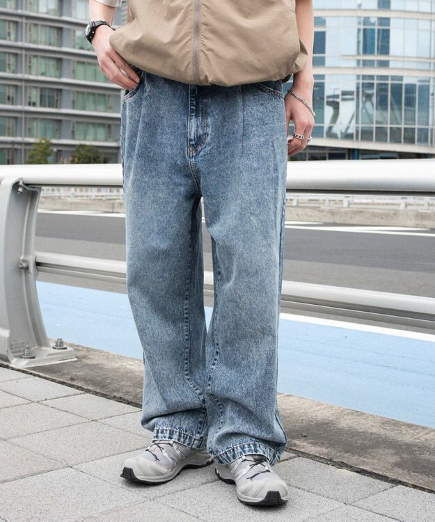 WEGO 【ユニセックス着用ITEM/SMLサイズ展開】ルーズテーパードデニムパンツ デニム中濃加工色