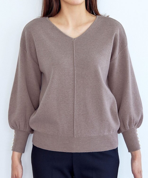 Tiaclasse 【洗える】2WAYパール釦ニットトップス モカ