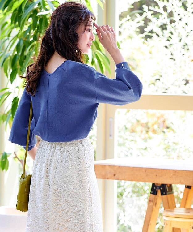 Tiaclasse 【洗える】2WAYパール釦ニットトップス ブルー