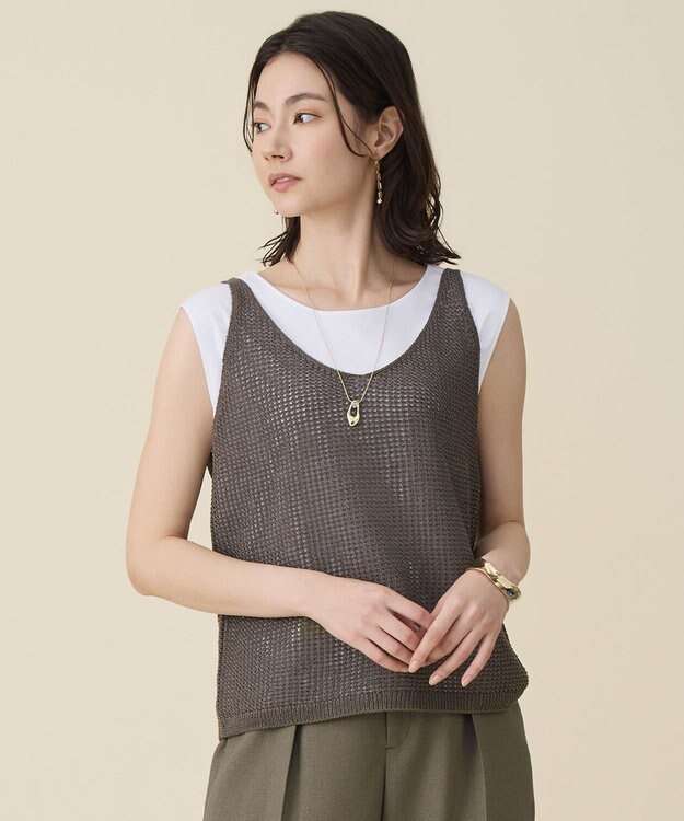 自由区 ペーパーコットンメッシュ ベスト ブラウン