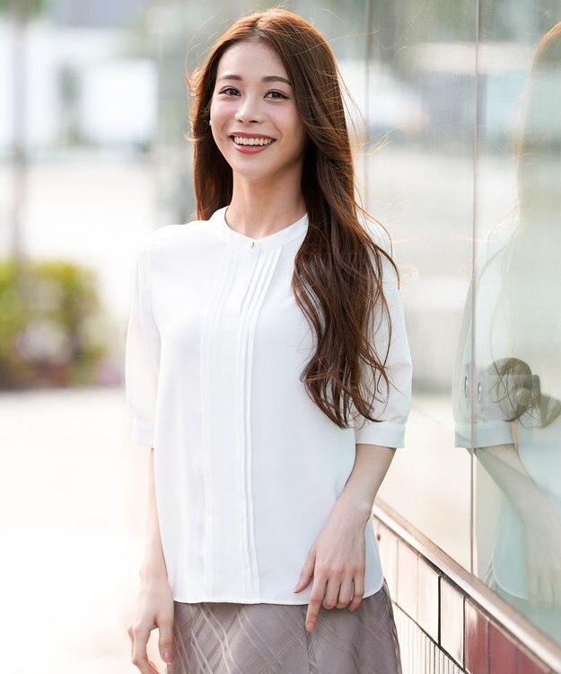 ANY SIS バンドカラーフロントタック ブラウス オフ