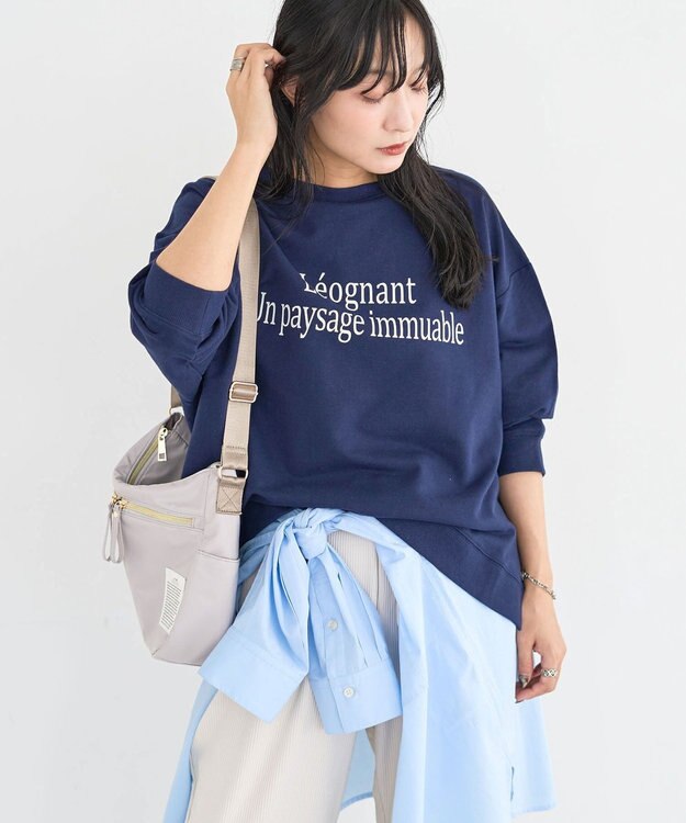 Green Parks 七分袖ロゴ裏毛プルオーバー Navy