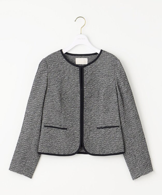 ANY SIS L シャイニーストレッチツイード ジャケット シャンブレーネイビー