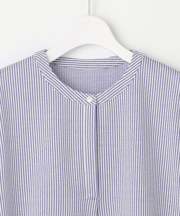 J.PRESS LADIES L 【洗える・抗菌防臭・吸水速乾】サッカージャージー フレンチスリーブ カットソー オフ×ブルー系