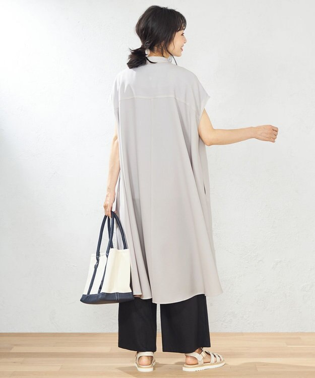 ANY 【洗える】バンドカラーとろみ ワンピース グレージュ