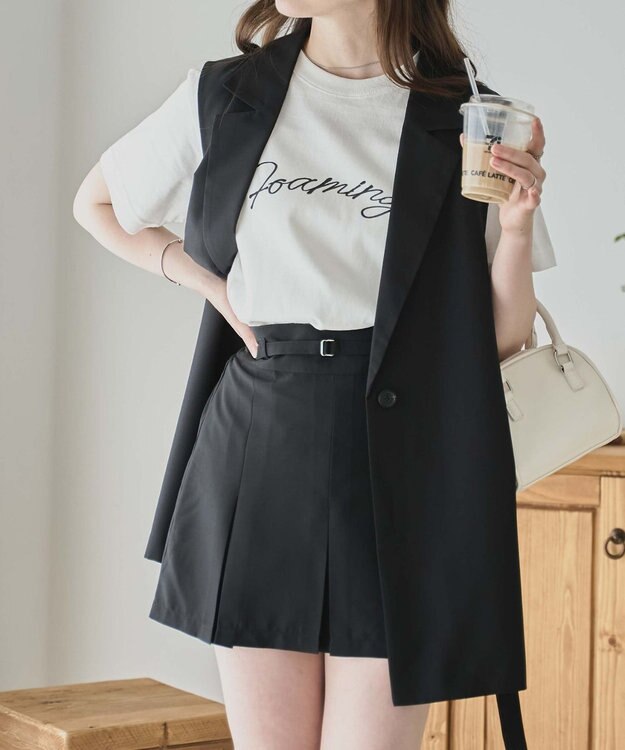 WEGO 【SETUP可】リネンライクプリーツミニスカパン ブラック