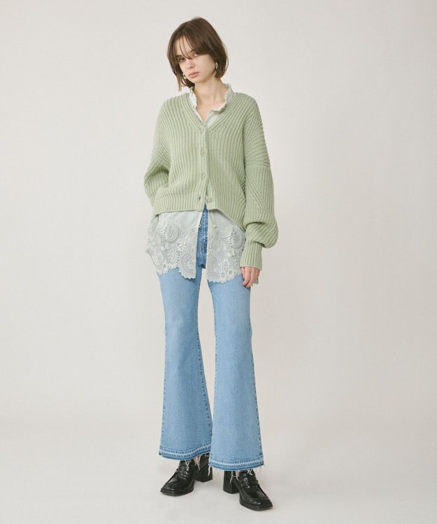 GRACE CONTINENTAL ヘムレースギャザートップ ライトグリーン