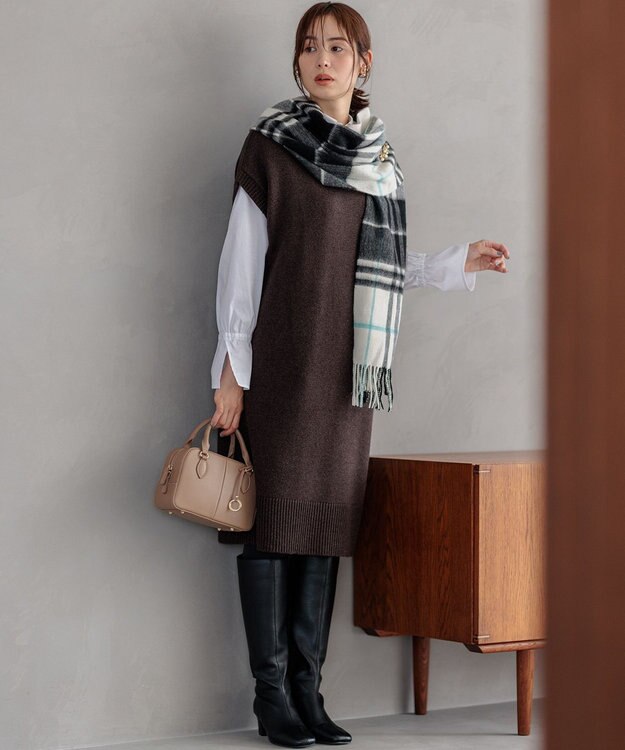 組曲 L 【WEB限定】チュニック丈ニットワンピース ダークブラウン系