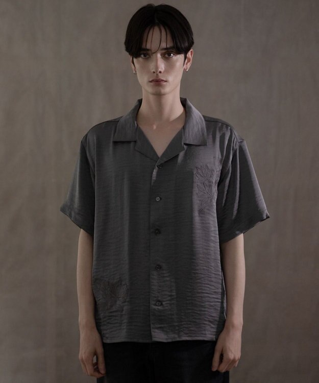 WEGO サテン刺繍シャツ（SS） ダークグレー
