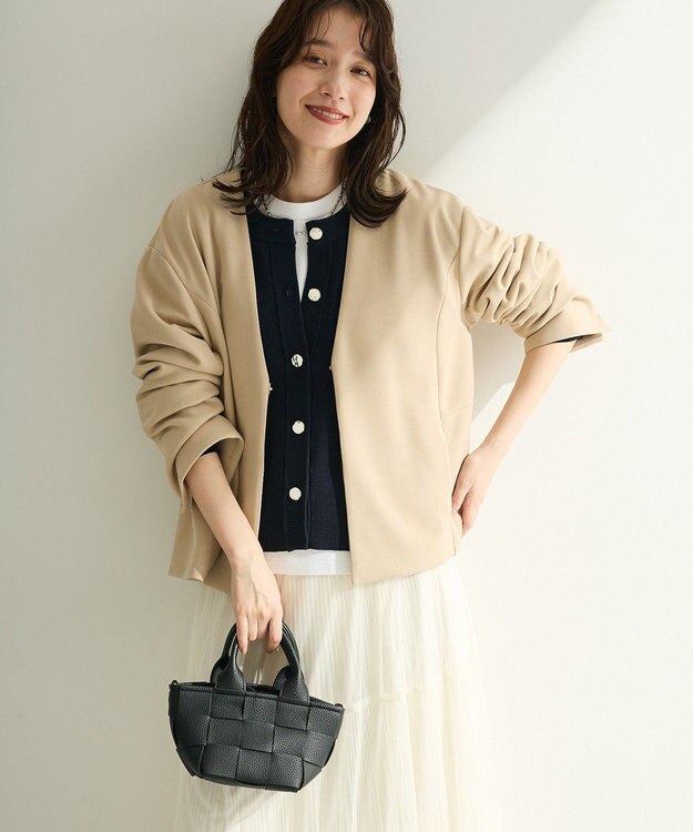 Green Parks Ｏ．洗えてストレッチ　ノーカラージャケット Light Beige