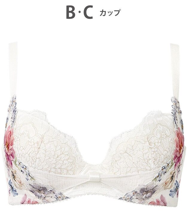 WACOAL ブラジャー 【リボンブラ 脇すっきり】 脇高設計 着やせシルエット 動いても谷間キープ Gカップまで対応 大きいサイズ レディース BXB443 /ワコール アイボリー