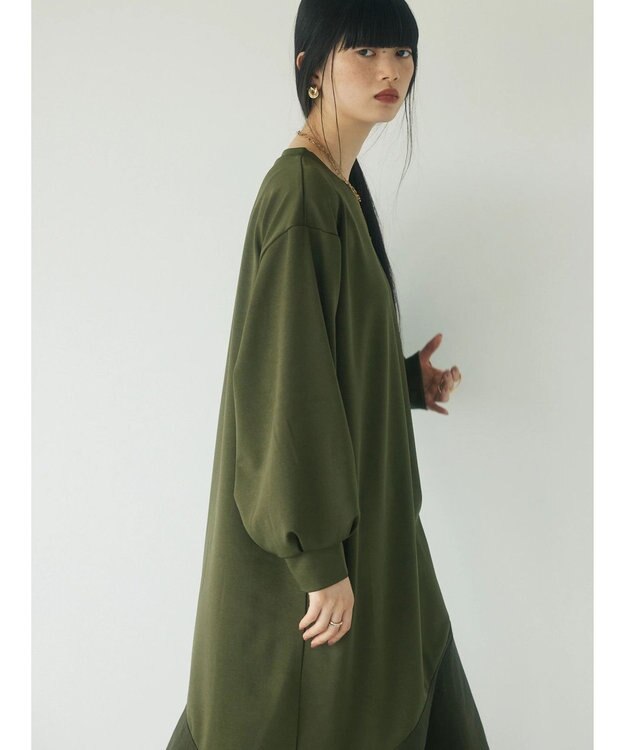 Green Parks armonia．布帛切り替えポンチワンピース Khaki