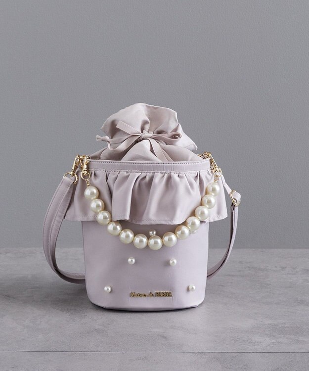 Maison de FLEUR パール２Ｗａｙフリル巾着バッグ Grayish Pink