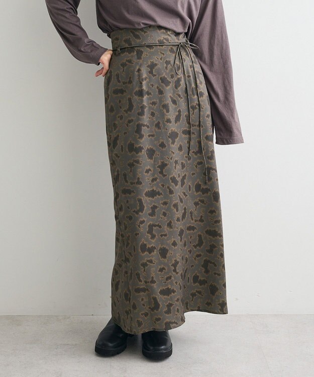 CRAFT STANDARD BOUTIQUE ヒョウ柄プリントIラインスカート Gray