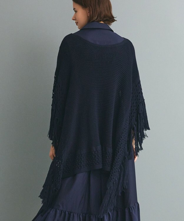 GRACE CONTINENTAL ニットフリンジケープ ネイビー