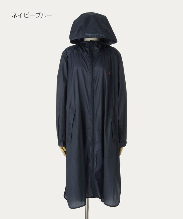 MOONBAT POLO RALPH LAUREN(ポロ ラルフローレン) ポロポニー レインコート ライトウェイト レインポンチョ  無地 フード 収納袋 レディース ネイビーブルー