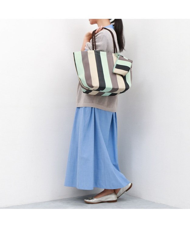 UNBILLION カシュカシュ cachecache / ウォータプルーフストライプビッグトート グリーンミックス