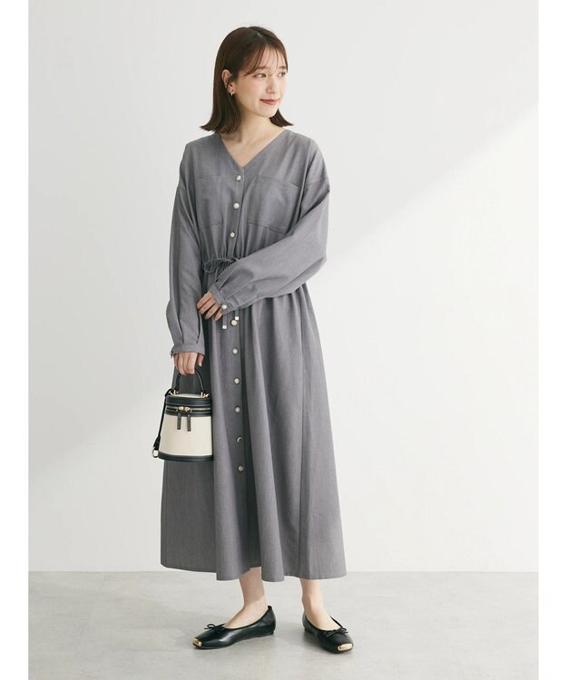 Green Parks ・ＥＬＥＮＣＡＲＥ　ＤＵＥ　Ｖネックイロイロ釦ワンピース Gray Mixture