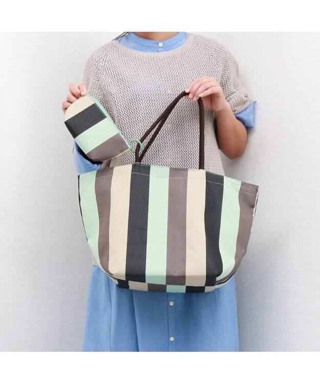 UNBILLION カシュカシュ cachecache / ウォータプルーフストライプビッグトート グリーンミックス