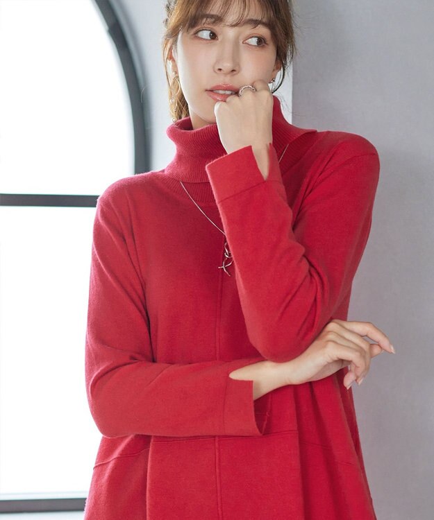 Tiaclasse まろやかタートルニットチュニック レッド