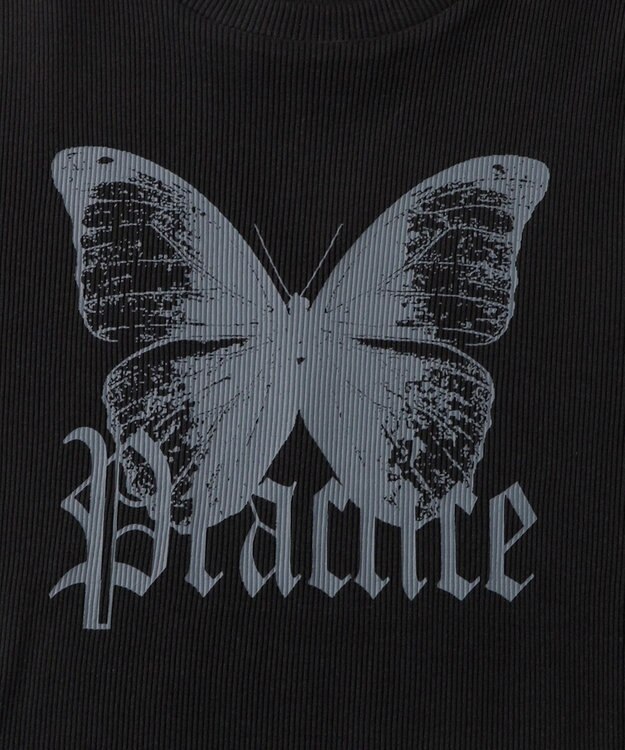 WEGO バタフライプリントリブT ブラック