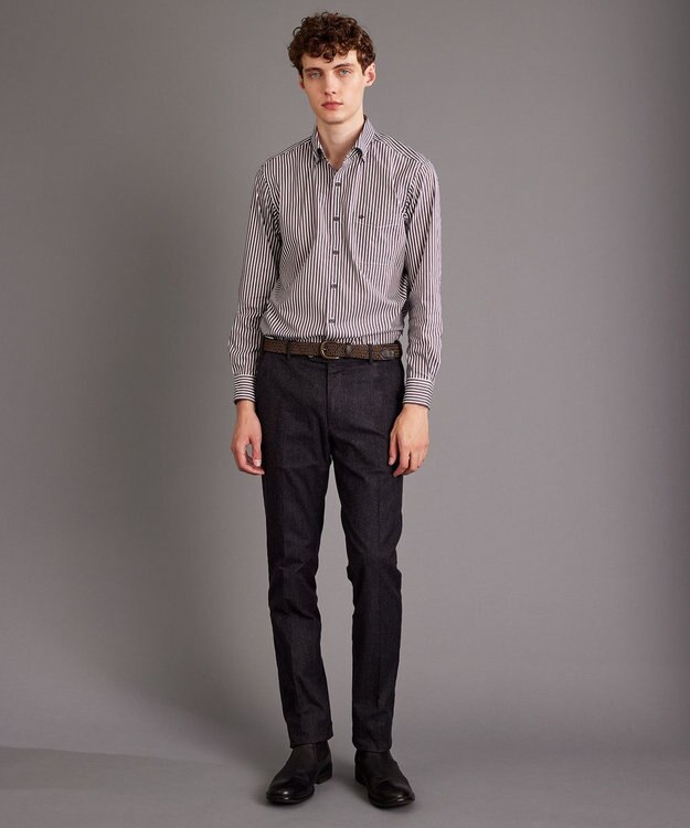 JOSEPH ABBOUD 【キングサイズ】スト レッチストライプシャツ ワイン系1