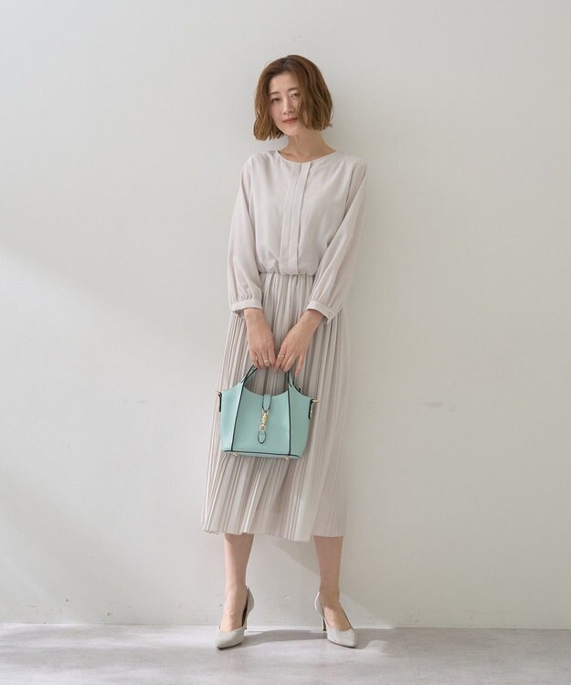 YECCA VECCA ジョーゼットプリーツワンピース Light Gray