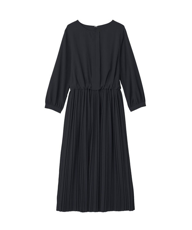 YECCA VECCA ジョーゼットプリーツワンピース Navy