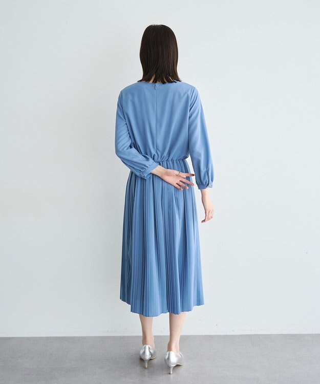 YECCA VECCA ジョーゼットプリーツワンピース Blue