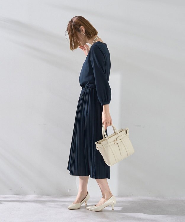 YECCA VECCA ジョーゼットプリーツワンピース Navy