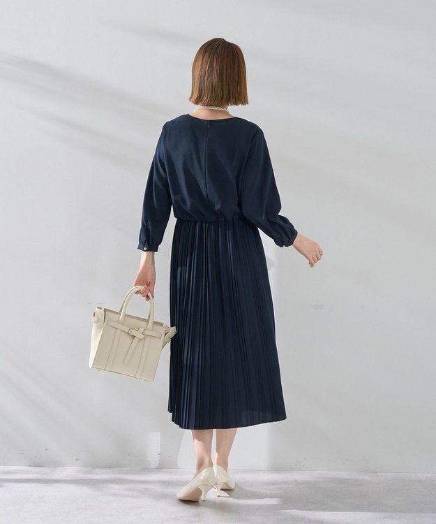 YECCA VECCA ジョーゼットプリーツワンピース Navy
