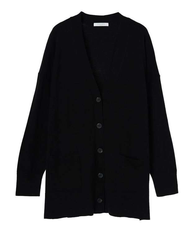 Green Parks もちやわ　Ｖネックミディ丈ニットカーディガン Black