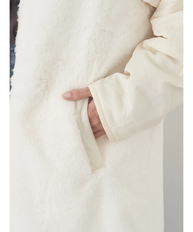 earth music&ecology ファー＆キルティングリバーシブルコート Ivory