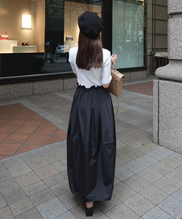 Green Parks ランタン型ニットドッキングタフタワンピース Off White