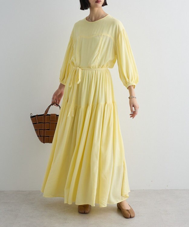 Green Parks ボリュームスリーブティアードワンピース Yellow