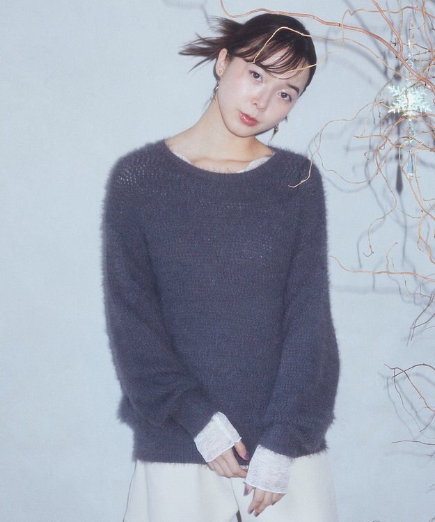 earth music&ecology モヘヤライクレースニット Charcoal Gray