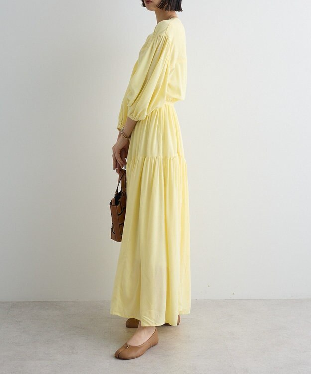 Green Parks ボリュームスリーブティアードワンピース Yellow