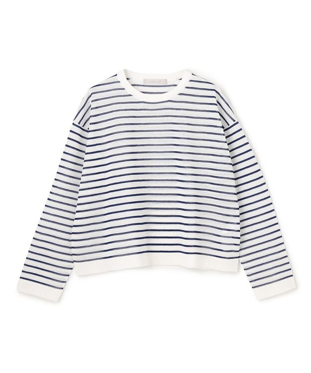 UNFILO シアーフォルムニット ボーダー オフ×ネイビー