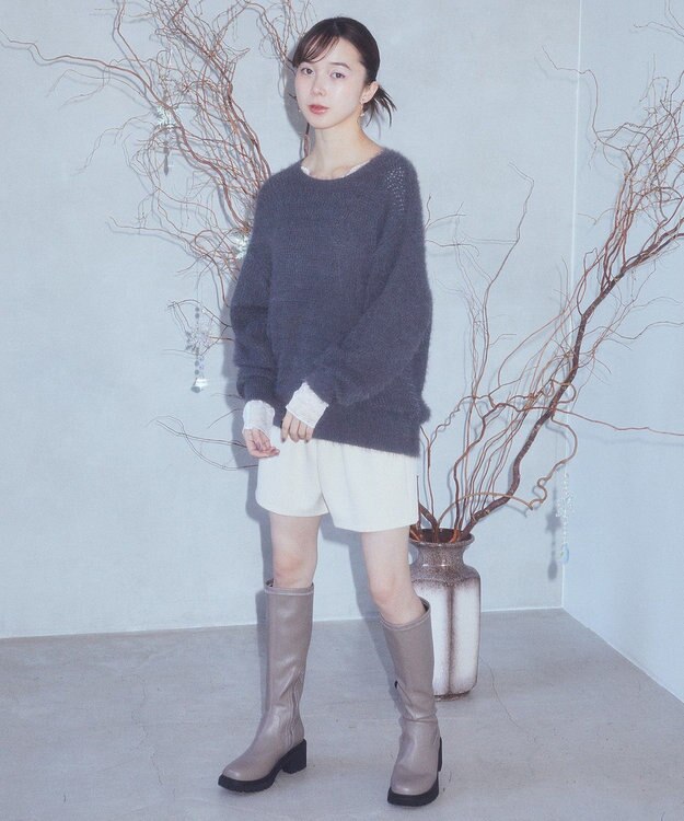 earth music&ecology モヘヤライクレースニット Charcoal Gray