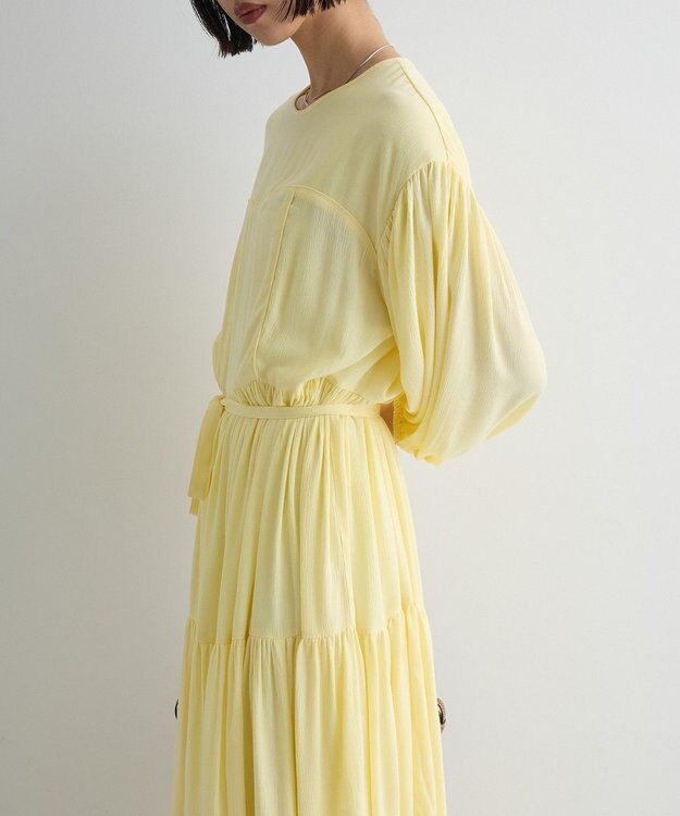 Green Parks ボリュームスリーブティアードワンピース Yellow