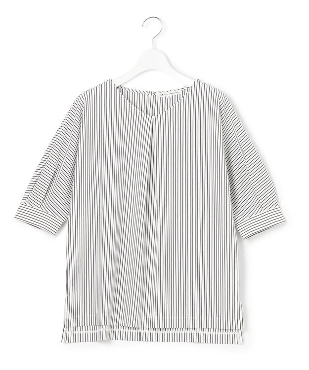 23区 【洗える】タックディテールプルオーバー ストライプ カットソー ネイビーストライプ