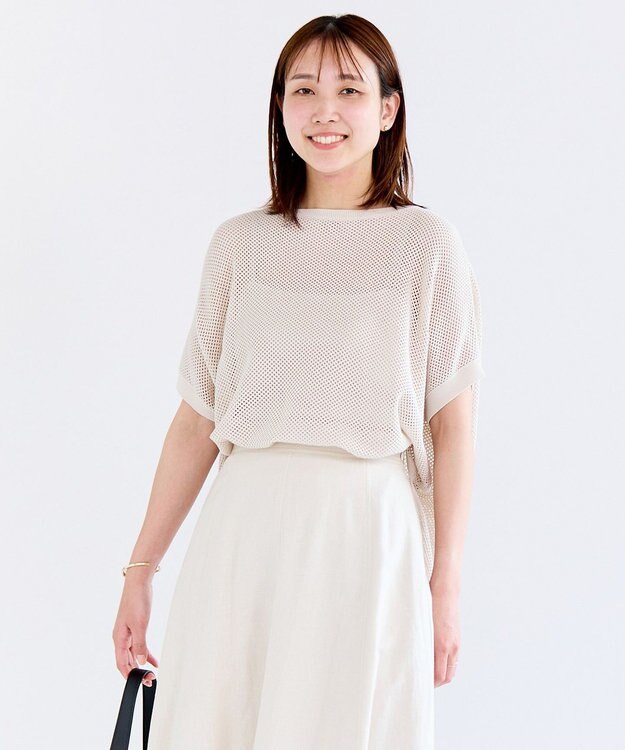 UNFILO L メッシュ ハーフスリーブ ニット グレージュ