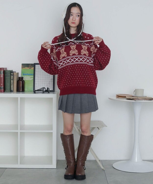 WEGO ノルディックベアニットプルーバー ワイン