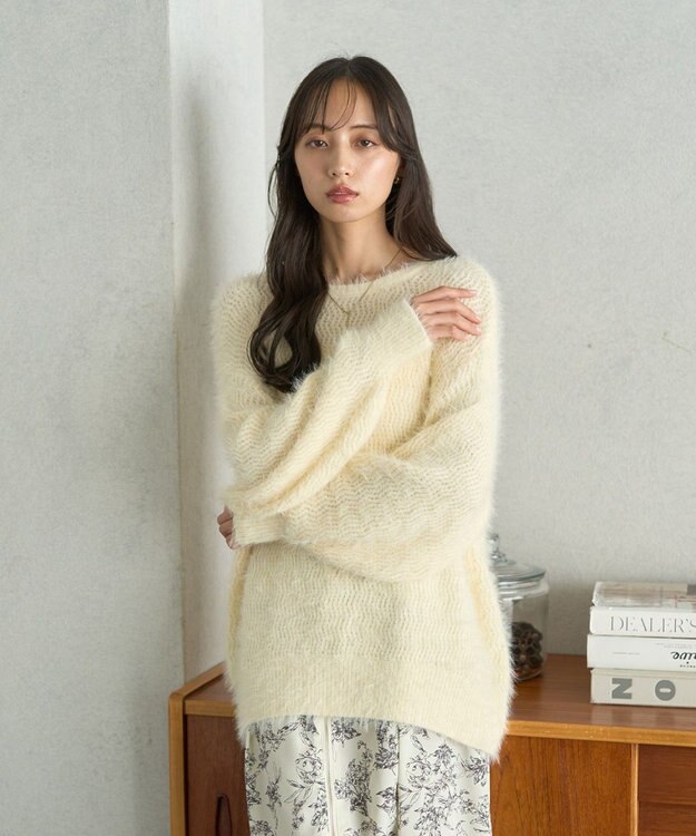 earth music&ecology モヘヤライクレースニット Ivory