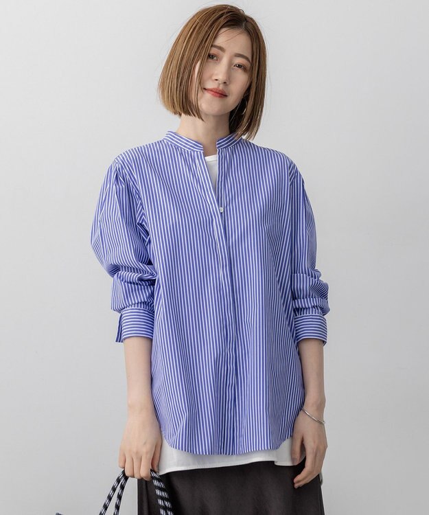 23区 L 【滝沢眞規子さん着用/mi-molletコラボ/洗える】CANCLINI デザイン シャツ ブルーストライプ