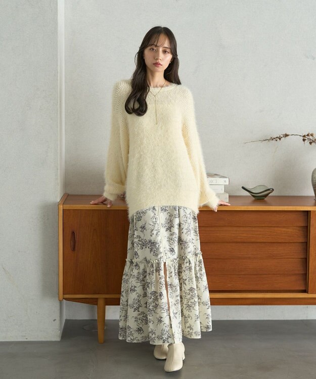 earth music&ecology モヘヤライクレースニット Ivory