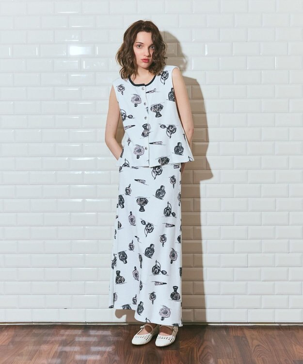 GRACE CONTINENTAL パフュームプリントパイルスカート ホワイト