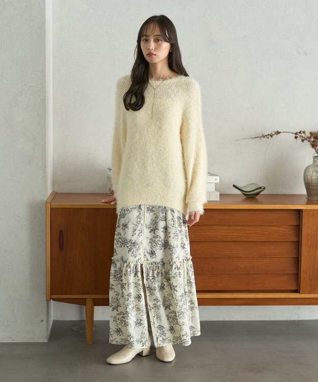 earth music&ecology モヘヤライクレースニット Ivory